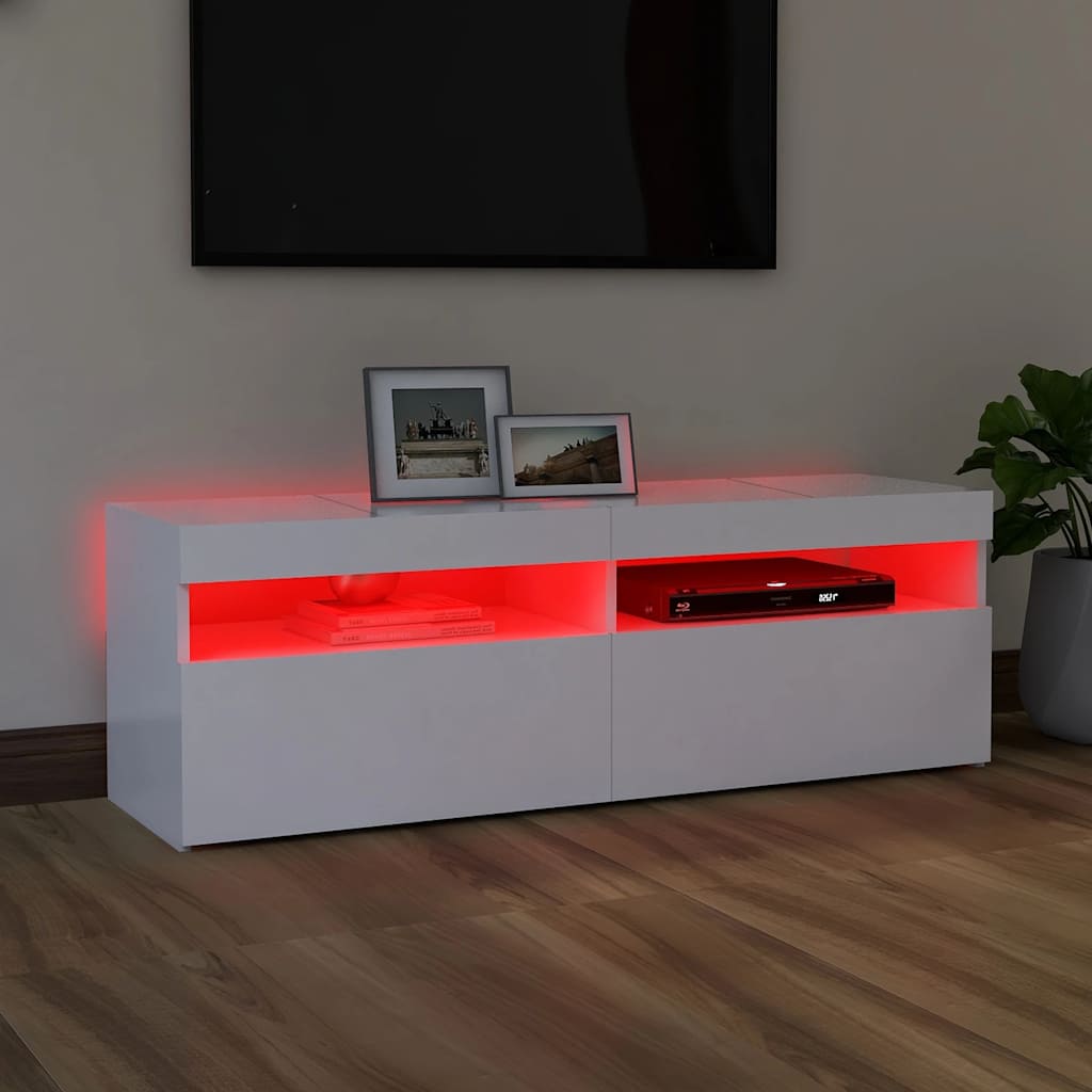 TV-Møbel Hvit TV-benk med LED-lys 120x35x40 cm