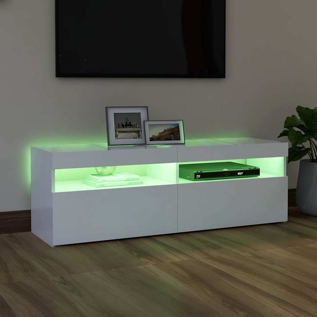 TV-Møbel Hvit TV-benk med LED-lys 120x35x40 cm