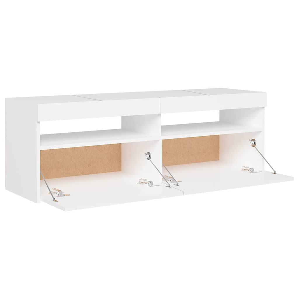 TV-Møbel Hvit TV-benk med LED-lys 120x35x40 cm