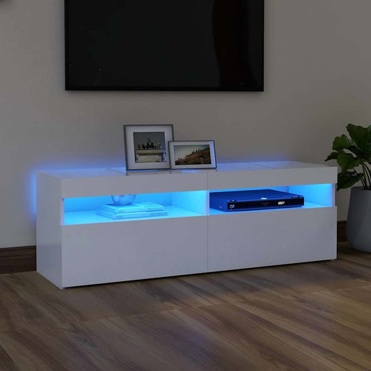 TV-Møbel Hvit TV-benk med LED-lys 120x35x40 cm