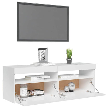 TV-Møbel Høyglans Hvit Tv-benk med LED-lys 120x35x40 cm