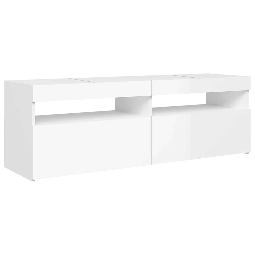 TV-Møbel Høyglans Hvit Tv-benk med LED-lys 120x35x40 cm