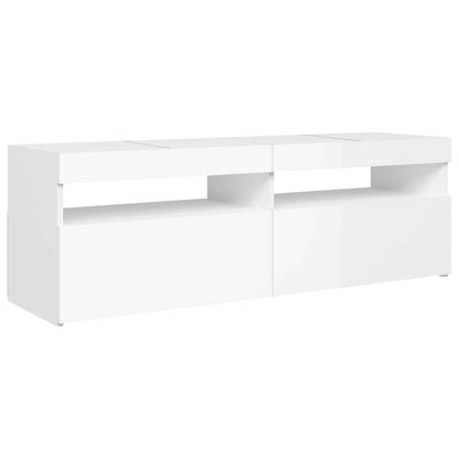 TV-Møbel Høyglans Hvit Tv-benk med LED-lys 120x35x40 cm