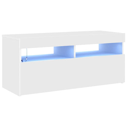 TV-Møbel Hvit TV-benk med LED-lys 90x35x40 cm