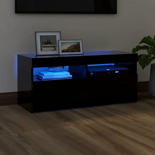 TV-Møbel Svart TV-benk med LED-lys 90x35x40 cm