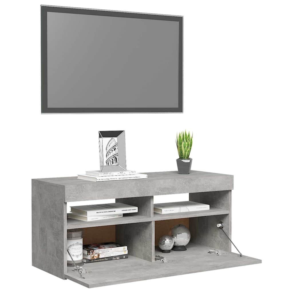 TV-Møbel Betonggrå Tv-benk med LED-lys 90x35x40 cm