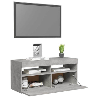 TV-Møbel Betonggrå Tv-benk med LED-lys 90x35x40 cm