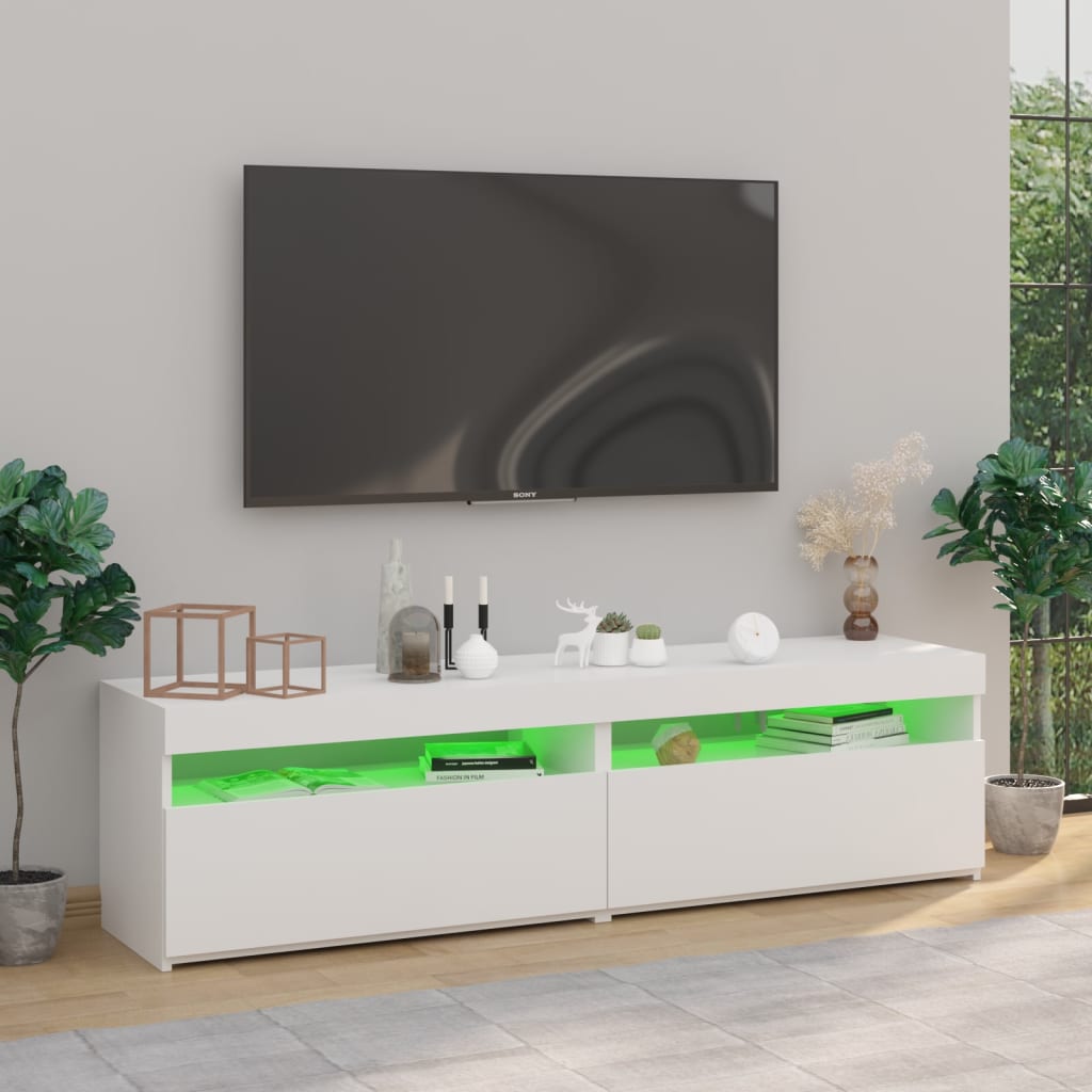 TV-Møbel Høyglans Hvit Tv-benker 2 stk med LED-lys 75x35x40 cm