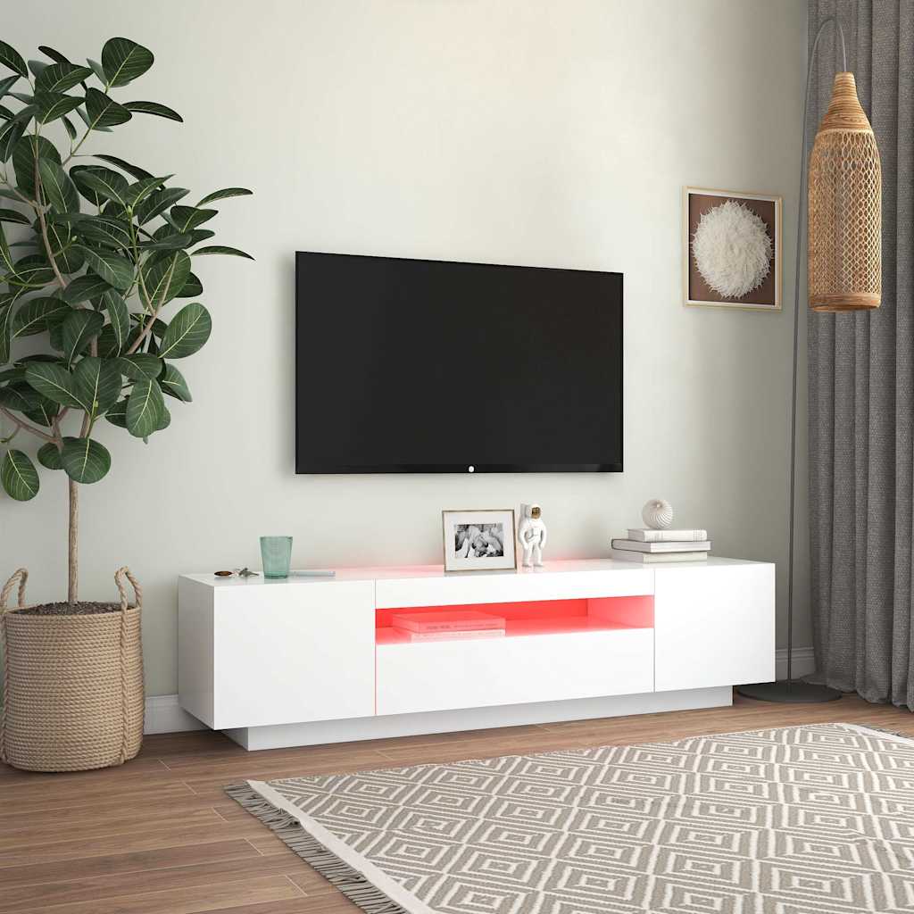 TV-Møbel Hvit TV-benk med LED-lys 160x35x40 cm