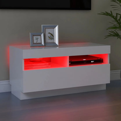 TV-Møbel Hvit TV-benk med LED-lys 80x35x40 cm