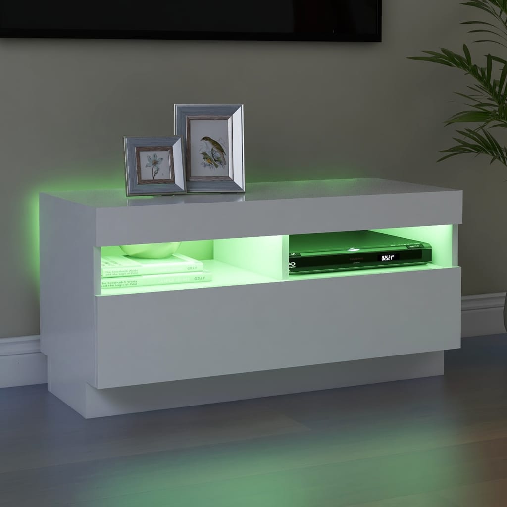 TV-Møbel Hvit TV-benk med LED-lys 80x35x40 cm
