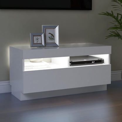TV-Møbel Hvit TV-benk med LED-lys 80x35x40 cm