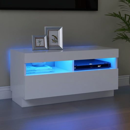 TV-Møbel Hvit TV-benk med LED-lys 80x35x40 cm