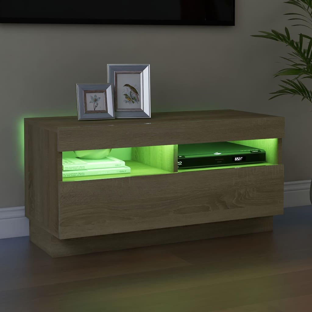 TV-Møbel Sonoma Eik TV-benk med LED-lys 80x35x40 cm