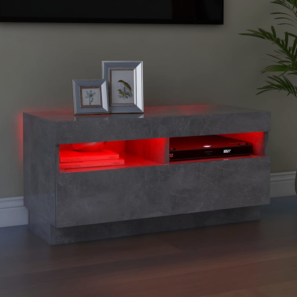 TV-Møbel Betonggrå TV-benk med LED-lys 80x35x40 cm