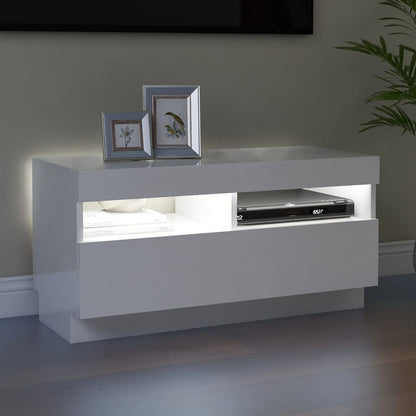 TV-Møbel Høyglans Hvit Tv-benk med LED-lys 80x35x40 cm