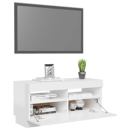 TV-Møbel Høyglans Hvit Tv-benk med LED-lys 80x35x40 cm
