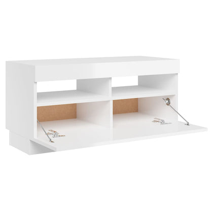 TV-Møbel Høyglans Hvit Tv-benk med LED-lys 80x35x40 cm
