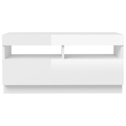 TV-Møbel Høyglans Hvit Tv-benk med LED-lys 80x35x40 cm
