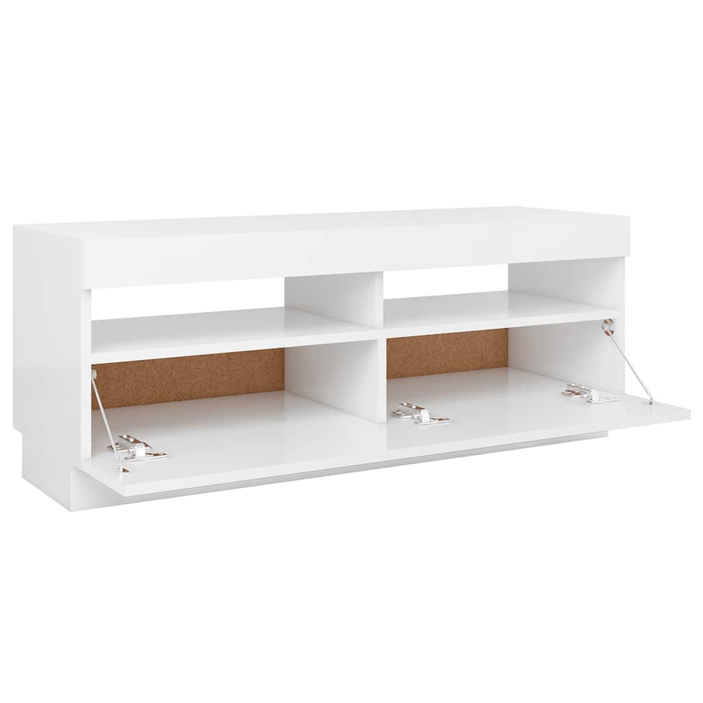 TV-Møbel Hvit TV-benk med LED-lys 100x35x40 cm