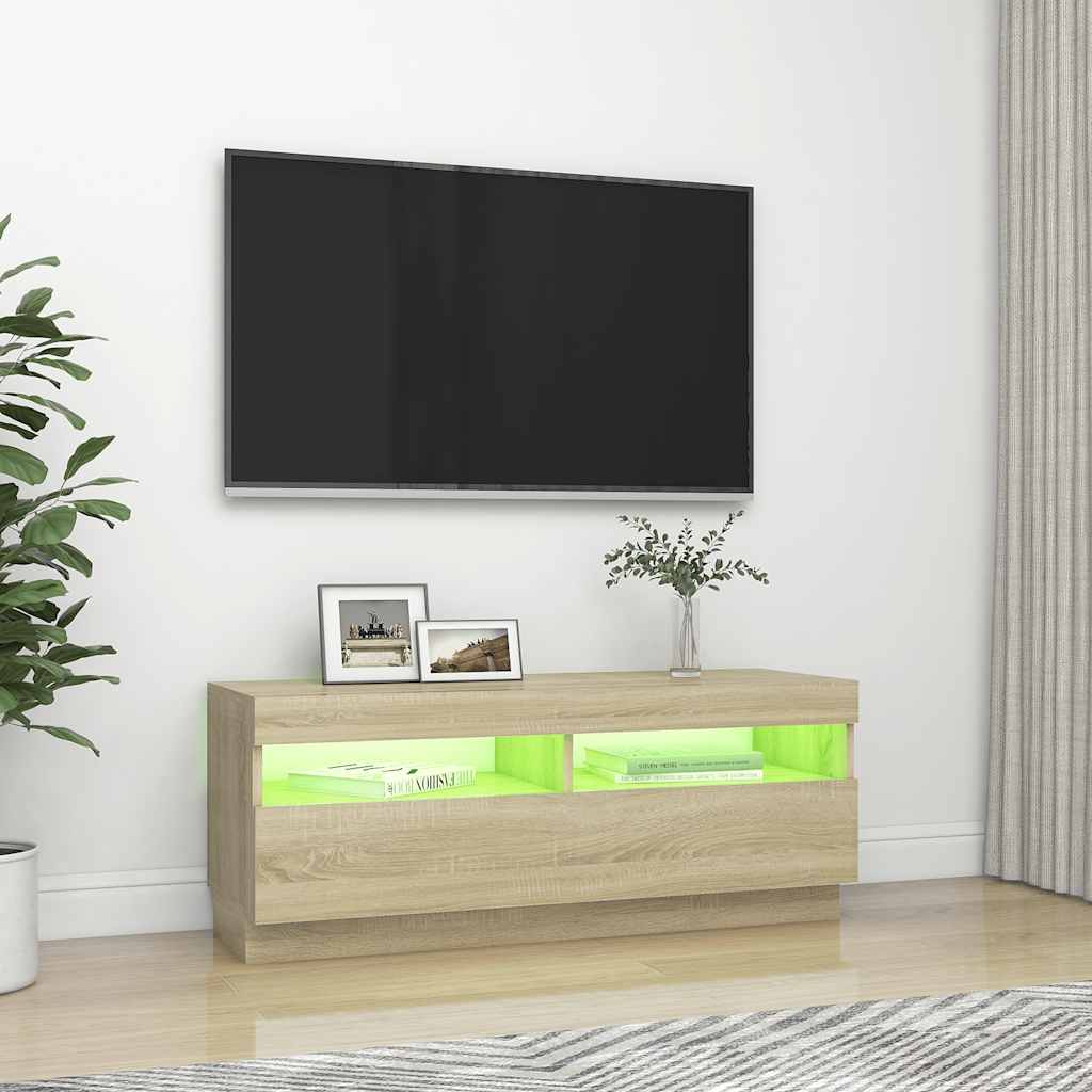TV-benk med LED-lys sonoma eik 100x35x40 cm