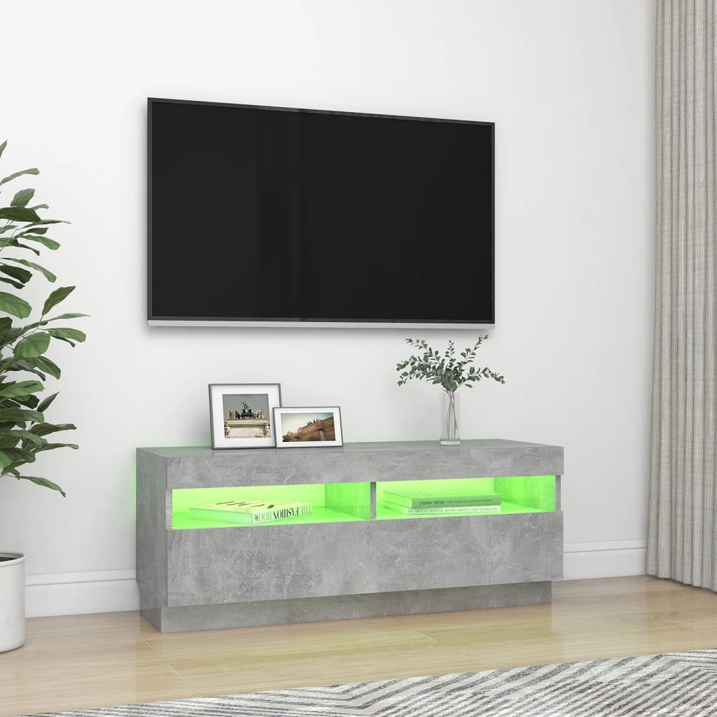 TV-Møbel Betonggrå TV-benk med LED-lys 100x35x40 cm