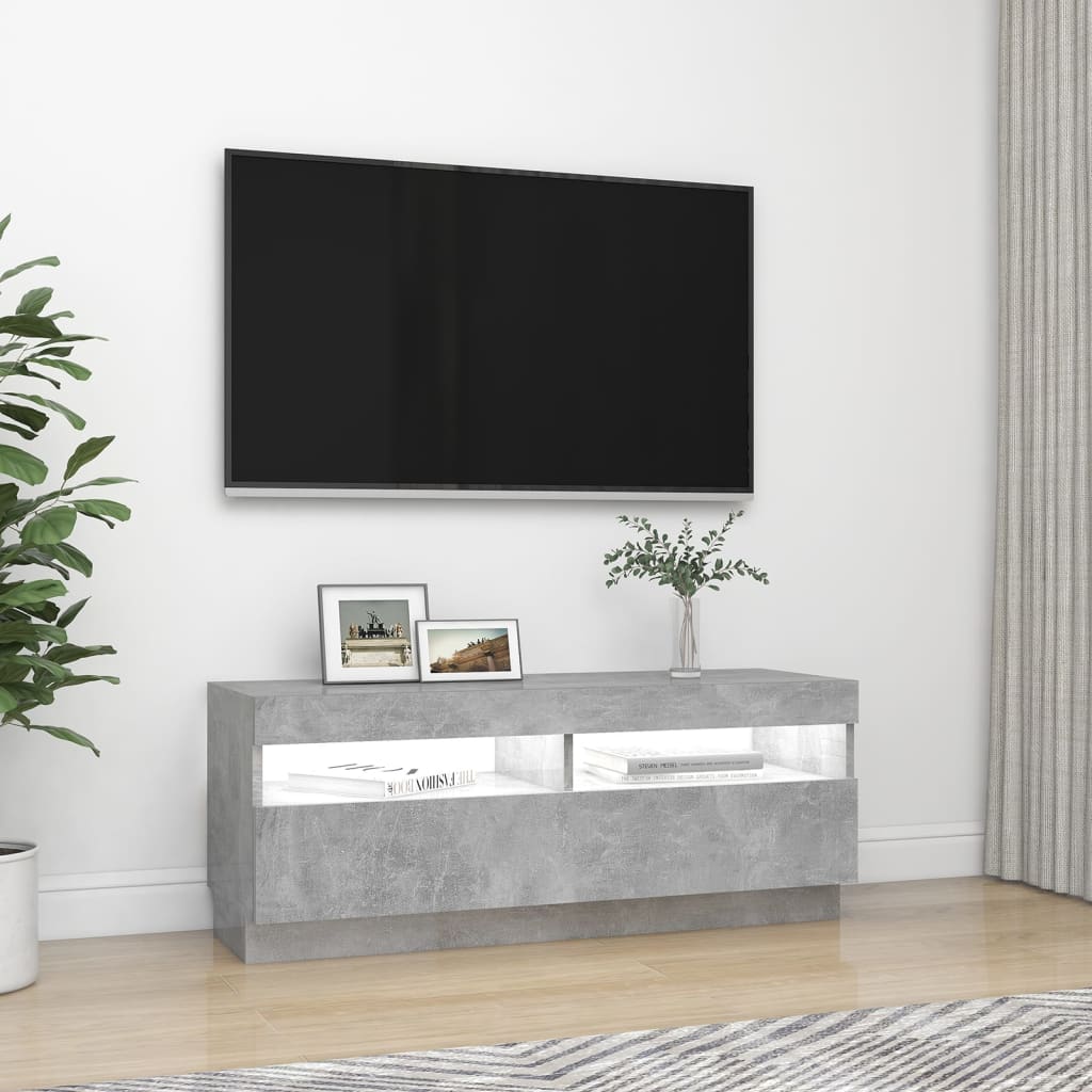 TV-Møbel Betonggrå TV-benk med LED-lys 100x35x40 cm