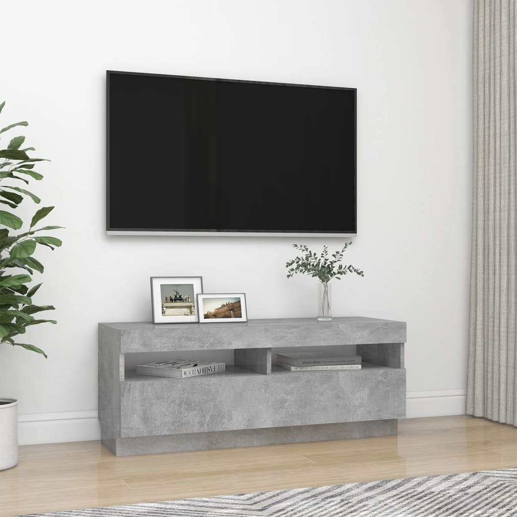 TV-Møbel Betonggrå TV-benk med LED-lys 100x35x40 cm