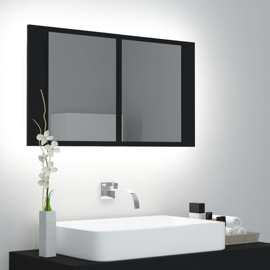 Baderomsspeil LED Skap Svart 80x12x45 cm akryl