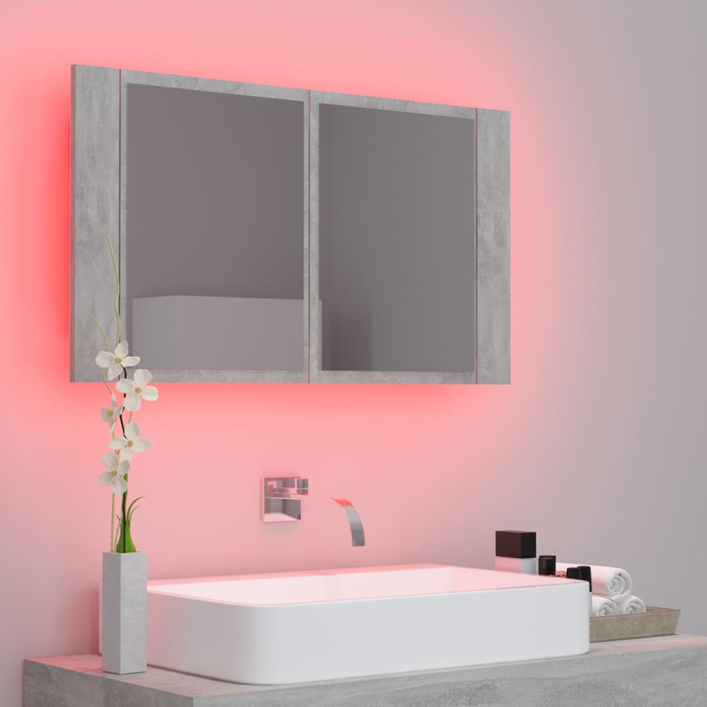 Baderomsspeil LED Speilskap Betonggrå 80x12x45 cm akryl