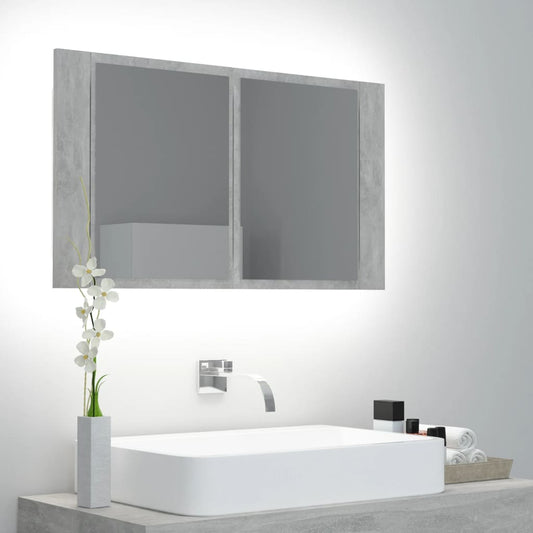 Baderomsspeil LED Speilskap Betonggrå 80x12x45 cm akryl