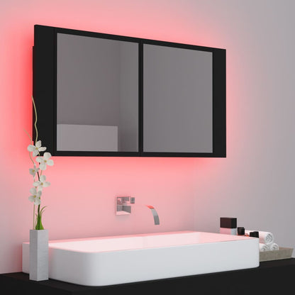 Baderomsspeil LED Speilskap til baderom Svart 90x12x45 cma kryl