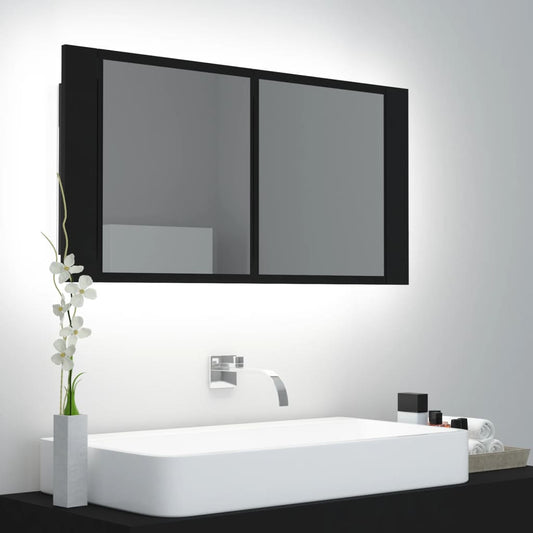 Baderomsspeil LED Speilskap til baderom Svart 90x12x45 cma kryl