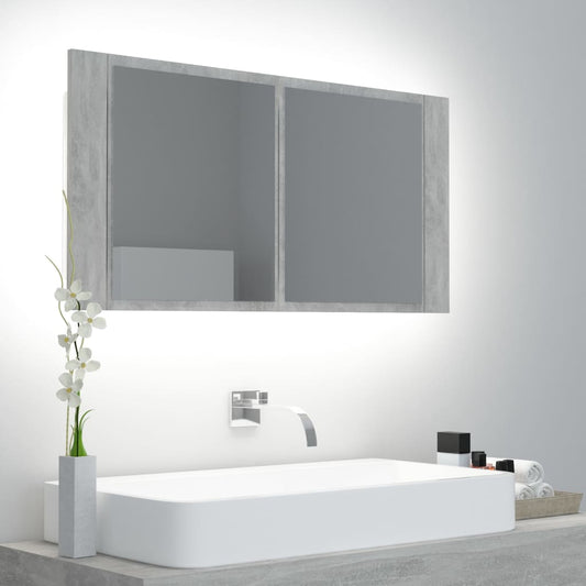 Baderomsspeil LED Skap Betonggrå 90x12x45 cm akryl