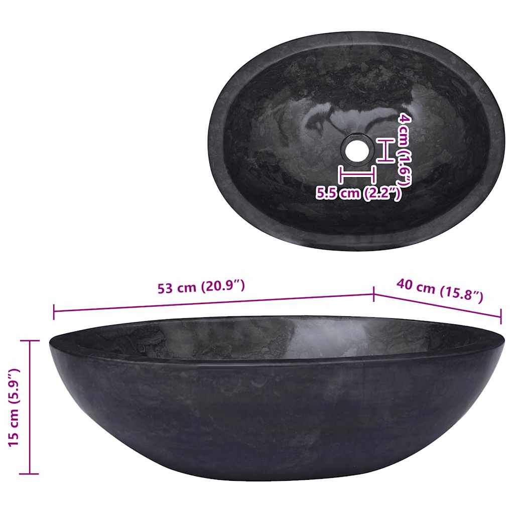 Baderomsvask 53x40x15 cm marmor Svart