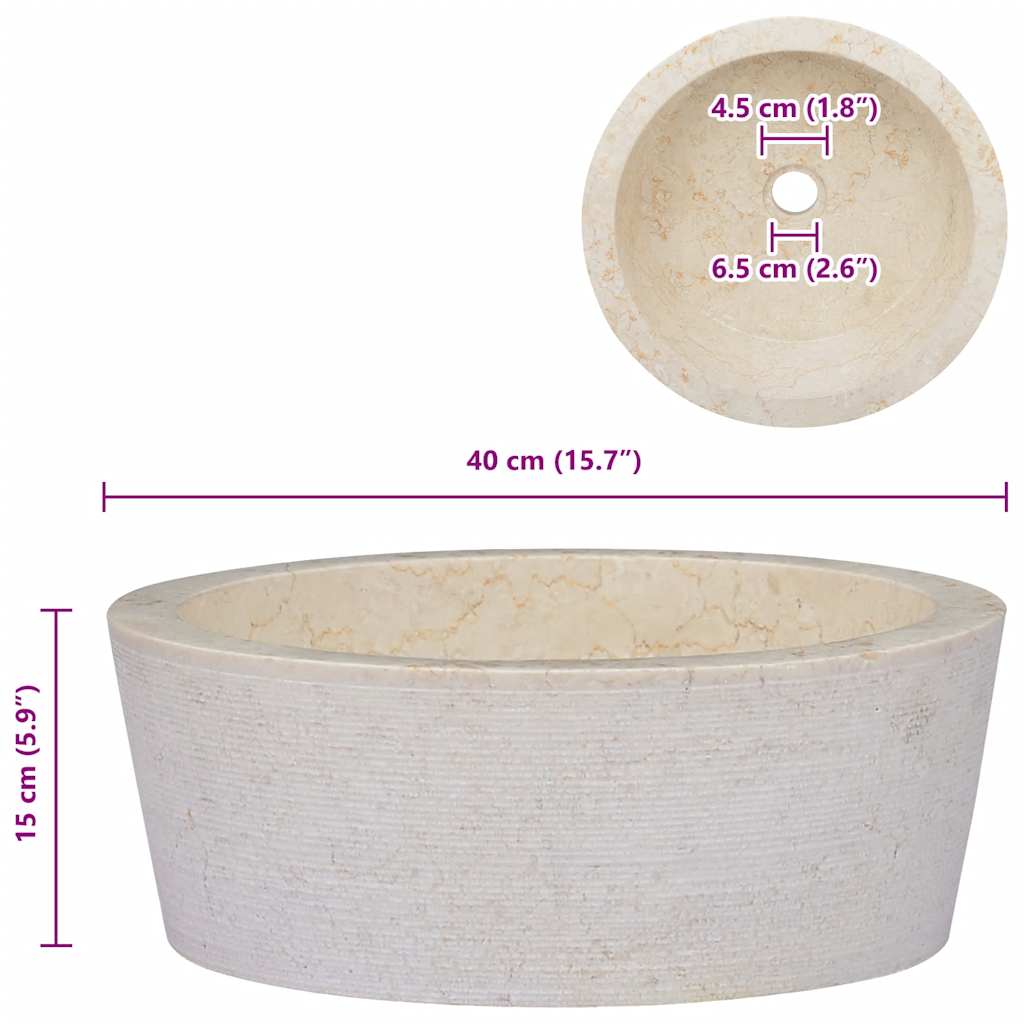 Baderomsvask Ø40x15 cm marmor kremhvit