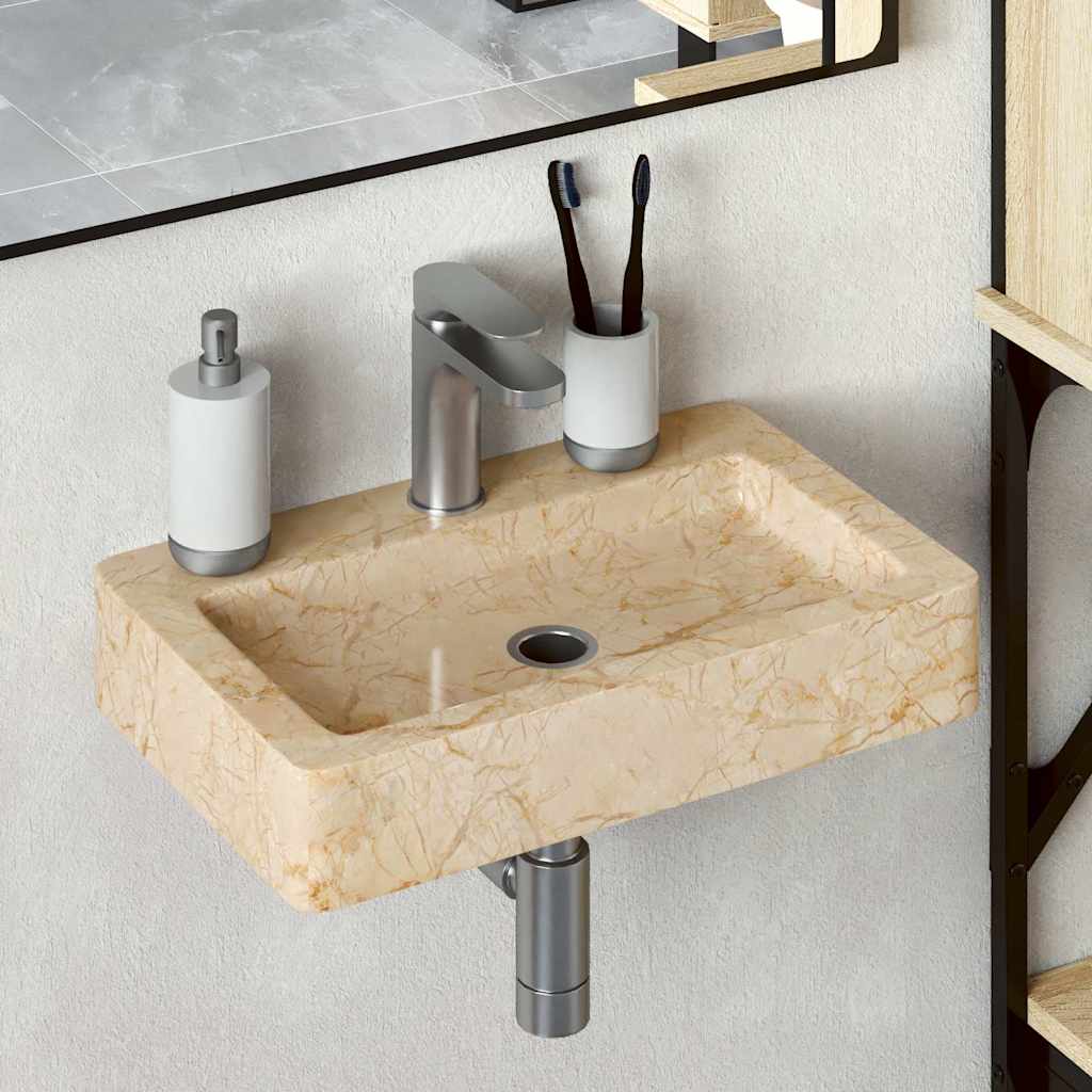 Baderomsvask Veggmontert kremhvit 38x24x6,5 cm marmor