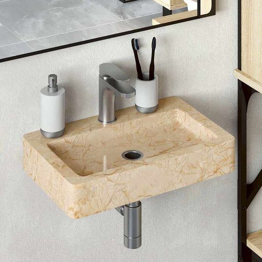 Baderomsvask Veggmontert kremhvit 38x24x6,5 cm marmor