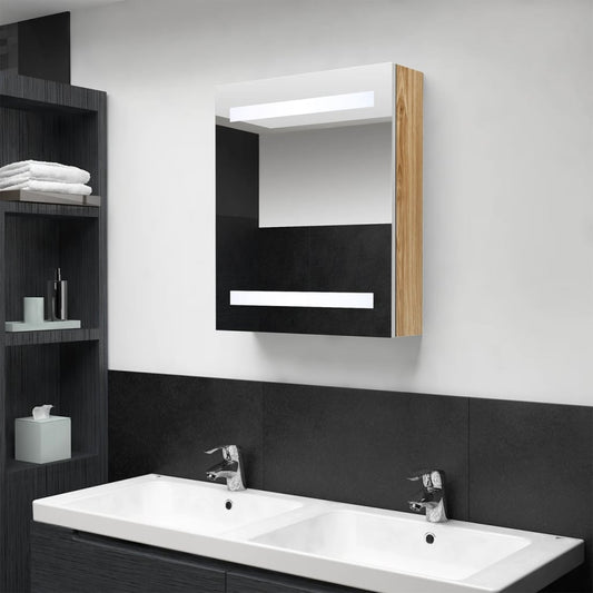 Baderomsspeil LED Speilskap til bad Hvit og Eik 50x14x60 cm