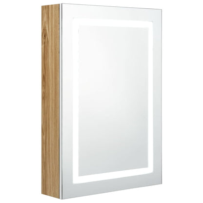 Baderomsspeil LED Speilskap til bad Hvit og Eik 50x13x70 cm