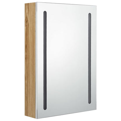 Baderomsspeil LED Speilskap til bad Hvit og Eik 50x13x70 cm