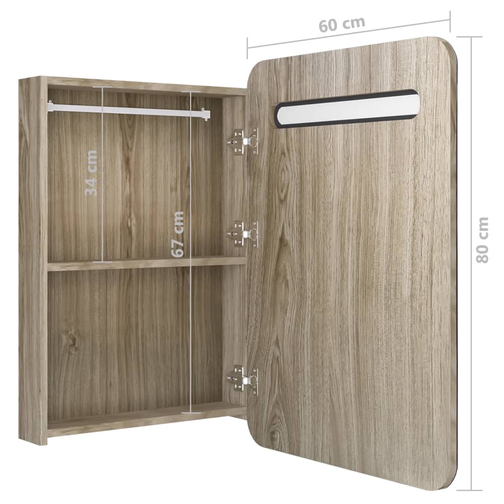Baderomsspeil LED Speilskap til bad Eik 60x11x80 cm