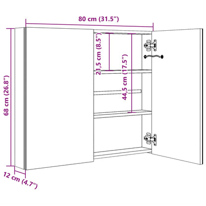 Baderomsspeil LED Speilskap til bad blank Grå 80x12x68 cm