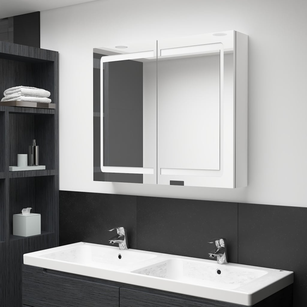 Baderomsspeil LED Speilskap til bad blank Hvit 80x12x68 cm