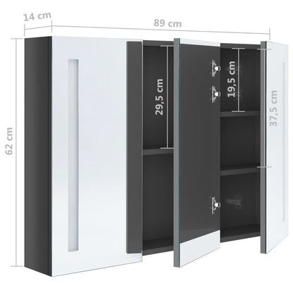 Baderomsspeil LED Speilskap til bad 89x14x62 cm skinnende grå