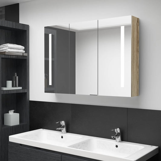 Baderomsspeil LED Speilskap til bad 89x14x62 cm Eik