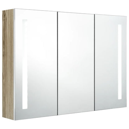 Baderomsspeil LED Speilskap til bad 89x14x62 cm Hvit og Eik