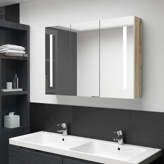 Baderomsspeil LED Speilskap til bad 89x14x62 cm Hvit og Eik