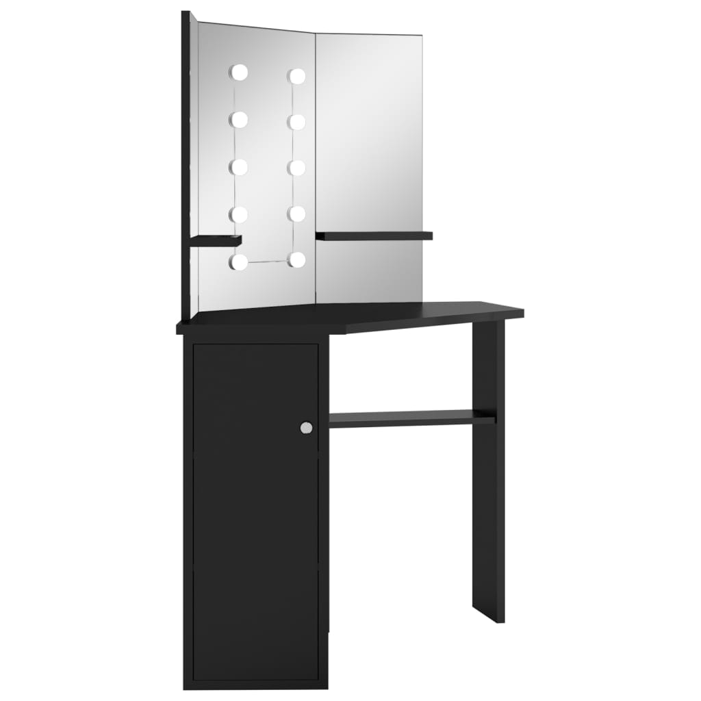 Sminkebord Hjørnemontert LED Svart 111x54x141,5 cm