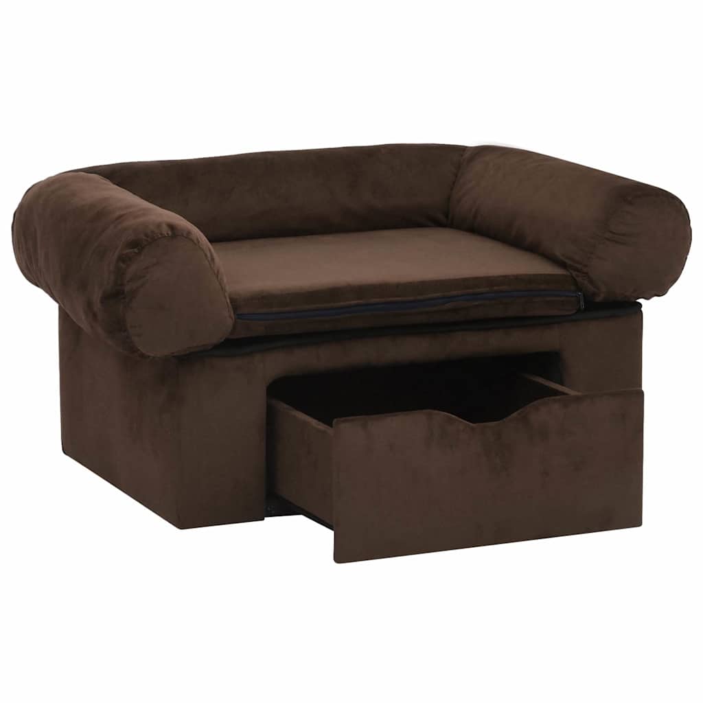 Hundeseng Hundesofa med skuff Brun 75x50x38 cm plysj